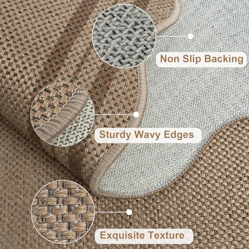 Scalloped 5x7 Rug for Living Room, Easy Jute Washable Outdoor Patio Carpet - Image 4