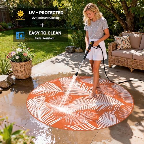 Pauwer Waterproof Outdoor Rug 6ft, Plastic Straw Patio Rug, Leaf Orange - Image 5