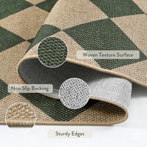Lahome Checkered Easy Jute Living Room Rug, 8x10 Outdoor Rugs Washable - Image 5