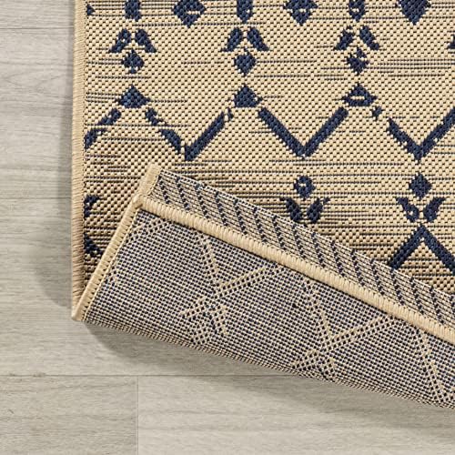 JONATHAN Y Moroccan Geometric Indoor Outdoor Square Area Rug 4X4 Beige/Navy - Image 4