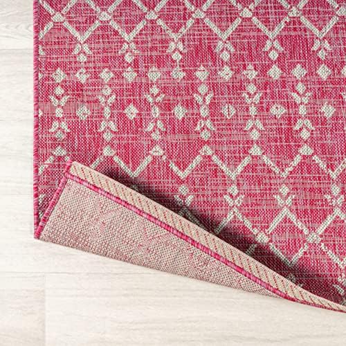 JONATHAN Y Moroccan Geometric Indoor Outdoor Area Rug 3X5 Fuchsia/Light Gray - Image 5