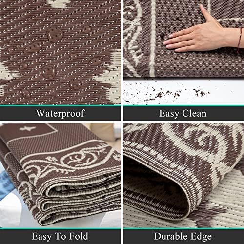 Pauwer Waterproof Outdoor Rug 6x9, Plastic Straw Patio Rug, Bordered Brown - Image 5