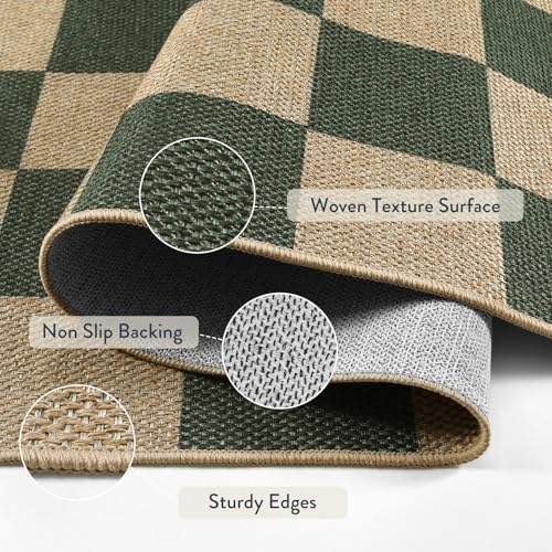 Lahome Checkered Easy Jute Kitchen Runner Rug, 2x8 Outdoor Rugs Washable - Image 3