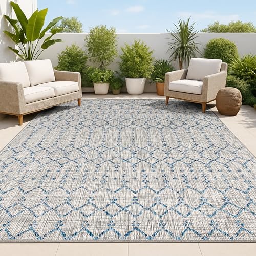 JONATHAN Y Moroccan Geometric Indoor Outdoor Area Rug 9X12 Light Gray/Navy by JONATHANY