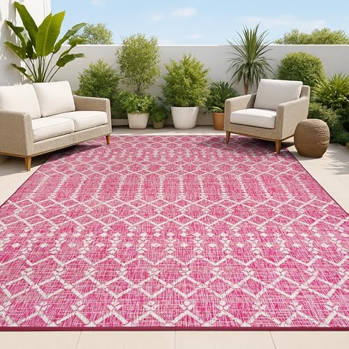 JONATHAN Y Moroccan Geometric Indoor Outdoor Area Rug 4X6 Fuchsia/Light Gray by JONATHANY