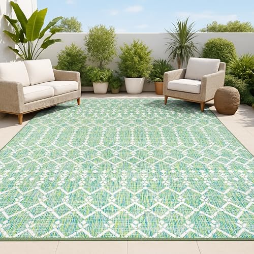 JONATHAN Y Moroccan Geometric Indoor Outdoor Area Rug 5X8 Green/Cream, Ourika by JONATHANY
