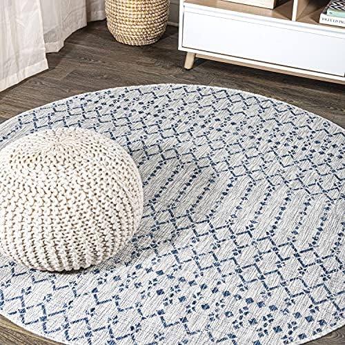 JONATHAN Y Moroccan Geometric Indoor Outdoor Round Area Rug 8 Ft Light Gray/Navy by JONATHANY