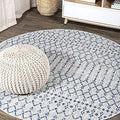 JONATHAN Y Moroccan Geometric Indoor Outdoor Round Area Rug 8 Ft Light Gray/Navy by JONATHANY