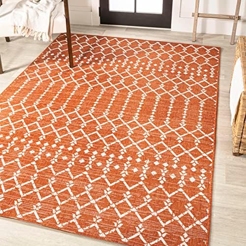 JONATHAN Y Moroccan Geometric Indoor Outdoor Area Rug 4X6 Orange/Cream - Image 3