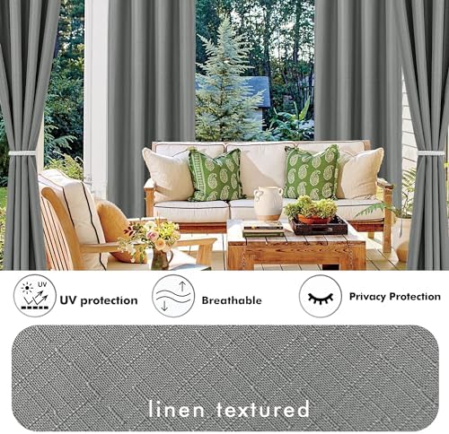 Linen Outdoor Curtains for Patio Waterproof 4 Pcs 54x84 In Light Grey - Image 3