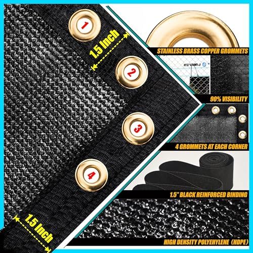 8' x 91' Black Fence Privacy Screen, 90% Blockage Fabric Windscreen Cover - Image 5