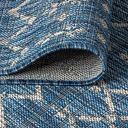 JONATHAN Y Moroccan Geometric Indoor Outdoor Round Area Rug 5 Ft Navy/Light Gray - Image 5