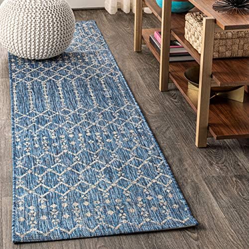 JONATHAN Y Moroccan Geometric Indoor Outdoor Runner Rug 2X14 Navy/Light Gray by JONATHANY