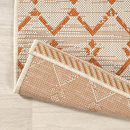JONATHAN Y Moroccan Geometric Indoor Outdoor Square Area Rug 5X5 Cream/Orange - Image 3