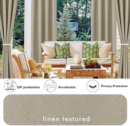 Linen Outdoor Curtains for Patio Waterproof 4 Pcs 110x108 In Taupe - Image 3