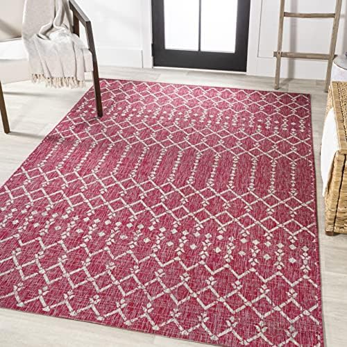 JONATHAN Y Moroccan Geometric Indoor Outdoor Area Rug 8X10 Fuchsia/Light Gray - Image 4