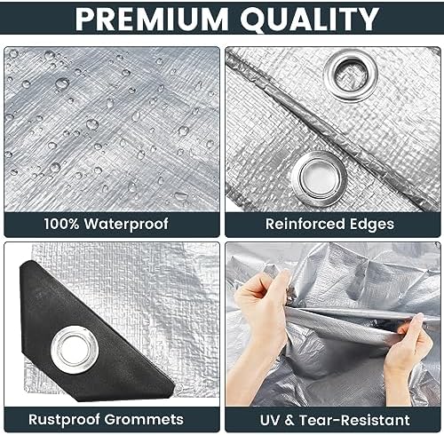 TICONN Heavy Duty Tarp Cover Waterproof, Extra Thick UV Resistant Tarpaulin - Image 2