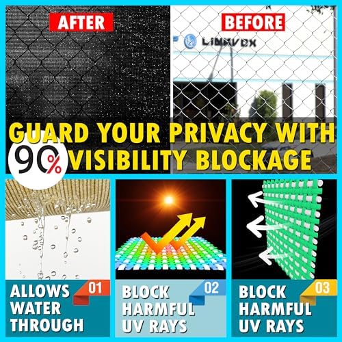 8' x 11' Black Fence Privacy Screen, 90% Blockage Fabric Windscreen Cover - Image 3