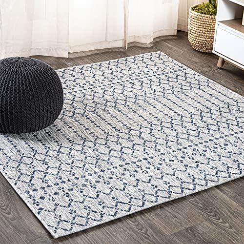 JONATHAN Y Moroccan Geometric Indoor Outdoor Square Area Rug 3X3 Light Gray/Navy by JONATHANY