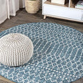 JONATHAN Y Moroccan Geometric Indoor Outdoor Round Area Rug 3 Ft Teal/Gray by JONATHANY