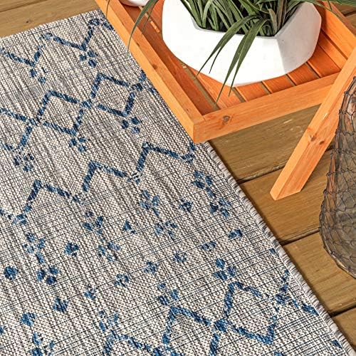 JONATHAN Y Moroccan Geometric Indoor Outdoor Square Area Rug 3X3 Light Gray/Navy - Image 4