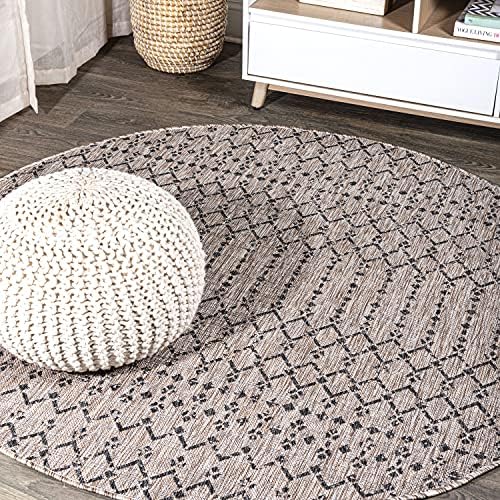 JONATHAN Y Moroccan Geometric Indoor Outdoor Round Area Rug 7 Ft Natural/Black by JONATHANY