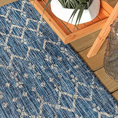 JONATHAN Y Moroccan Geometric Indoor Outdoor Round Area Rug 3 Ft Navy/Light Gray - Image 4