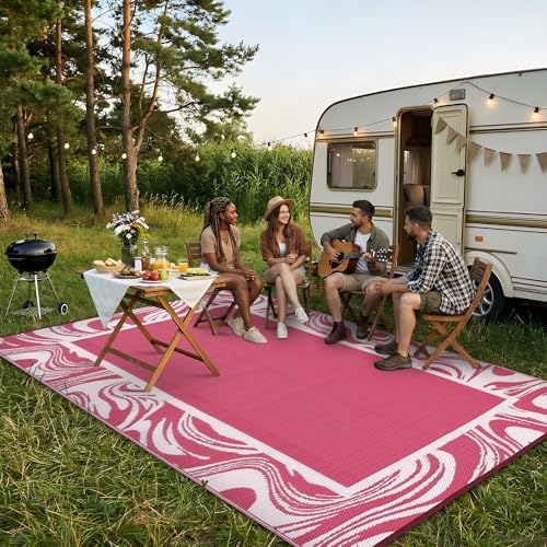 Garvee 8x10 Pink White Striped Outdoor Rug Waterproof Weather Resistant Light - Image 2