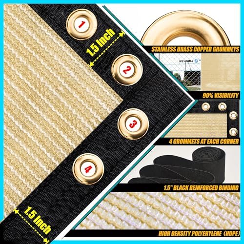 8' x 196' Beige Fence Privacy Screen, 90% Blockage Fabric Windscreen Cover - Image 5