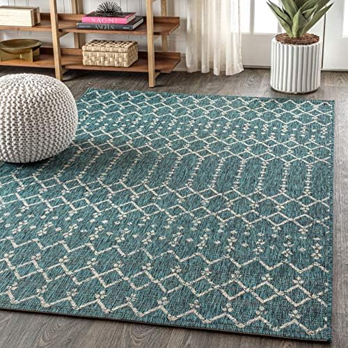 JONATHAN Y Moroccan Geometric Indoor Outdoor Area Rug 3X5 Teal/Gray, Ourika - Image 3