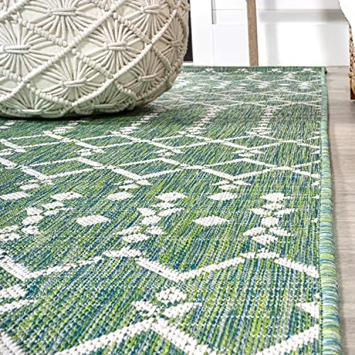 JONATHAN Y Moroccan Geometric Indoor Outdoor Round Area Rug 5 Ft Green/Cream - Image 6