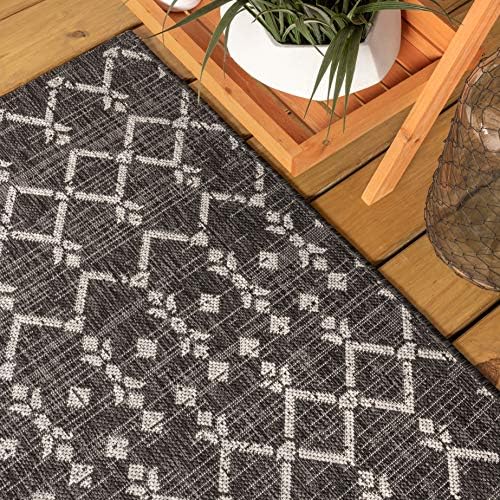 JONATHAN Y Moroccan Geometric Indoor Outdoor Round Area Rug 5 Ft Black/Gray - Image 3
