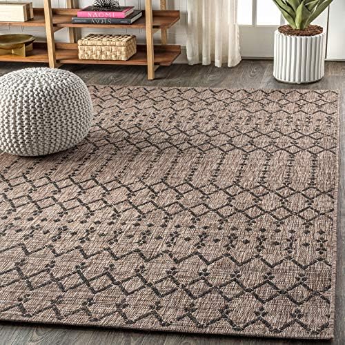 JONATHAN Y Moroccan Geometric Indoor Outdoor Area Rug 5X8 Natural/Black - Image 4