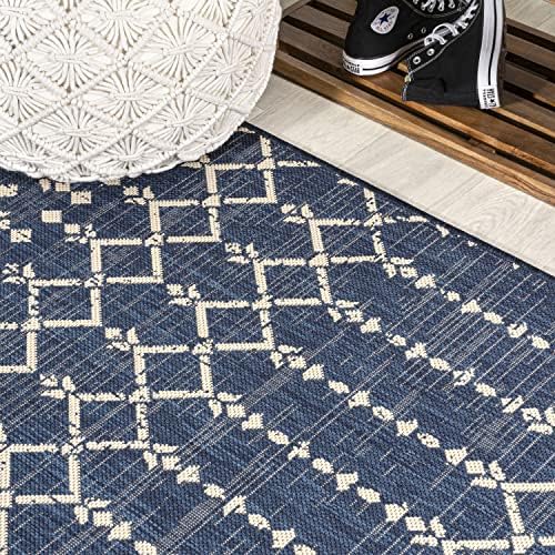 JONATHAN Y Moroccan Geometric Indoor Outdoor Square Area Rug 8X8 Navy/Beige - Image 6
