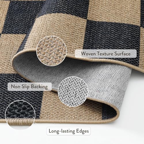 Lahome Checkered Easy Jute 4ft Round Outdoor Rug, Washable Small Rugs Black - Image 4