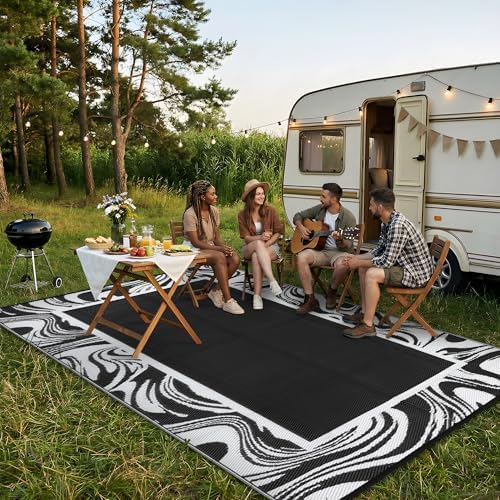 Garvee 6x9 Black and White Outdoor Rug Weather Resistant Waterproof Patio Rugs - Image 2
