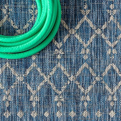 JONATHAN Y Moroccan Geometric Indoor Outdoor Round Area Rug 3 Ft Navy/Light Gray - Image 3