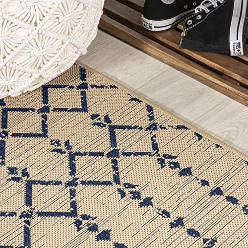 JONATHAN Y Moroccan Geometric Indoor Outdoor Square Area Rug 4X4 Beige/Navy - Image 6