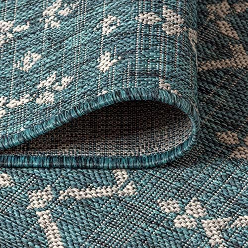 JONATHAN Y Moroccan Geometric Indoor Outdoor Square Area Rug 9X9 Teal/Gray - Image 3