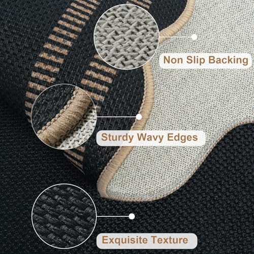 Scalloped Modern Easy Jute Carpet, 4x6 Outdoor Patio Washable Area Rug - Image 4