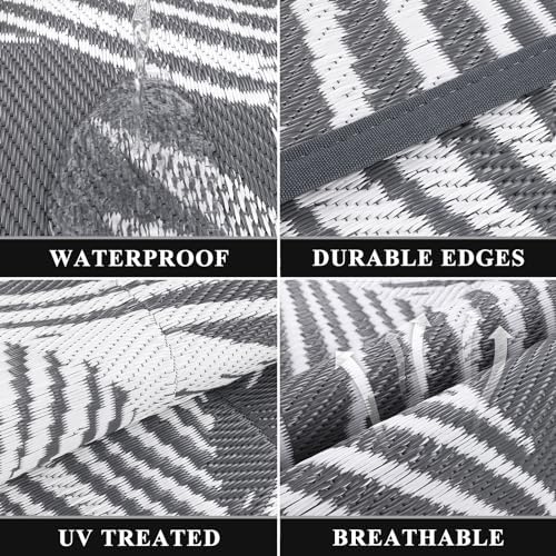 Pauwer Waterproof Outdoor Rug 8x10, Plastic Straw Patio Rug, Leaf Grey - Image 3