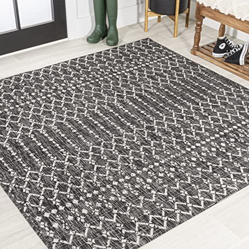 JONATHAN Y Moroccan Geometric Indoor Outdoor Square Area Rug 8X8 Black/Gray by JONATHANY