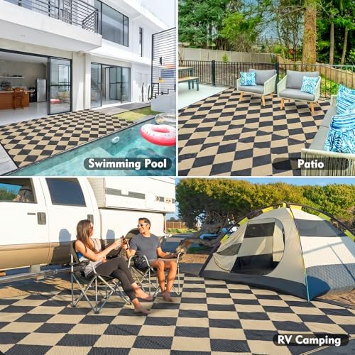 fifame 9x18 Outdoor Rug, Plastic Woven Patio Mat, Waterproof RV Camping Rug - Image 5