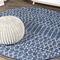 JONATHAN Y Moroccan Geometric Indoor Outdoor Round Area Rug 3 Ft Navy/Light Gray by JONATHANY