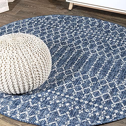 JONATHAN Y Moroccan Geometric Indoor Outdoor Round Area Rug 6 Ft Navy/Light Gray by JONATHANY
