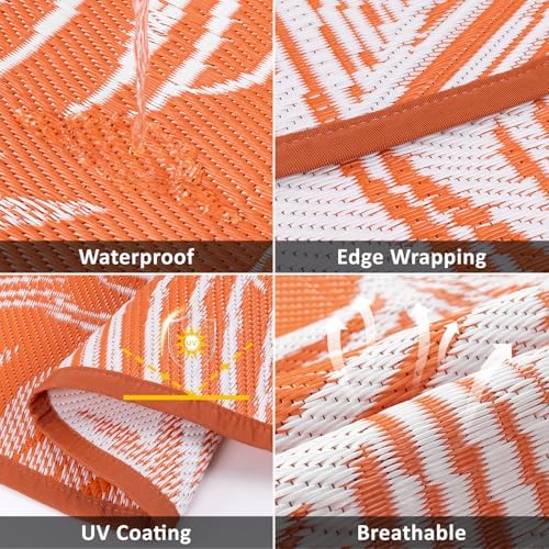 Pauwer Waterproof Outdoor Rug 6ft, Plastic Straw Patio Rug, Leaf Orange - Image 4