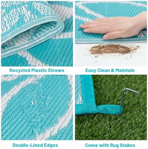 HEBE Waterproof Outdoor Rug 8'x10', Floral Reversible Plastic Patio Rug - Image 4