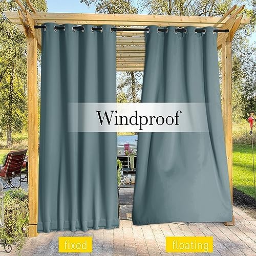 NICETOWN 2 Panels Outdoor Curtains Waterproof W52xL108 Greyish Blue - Image 5