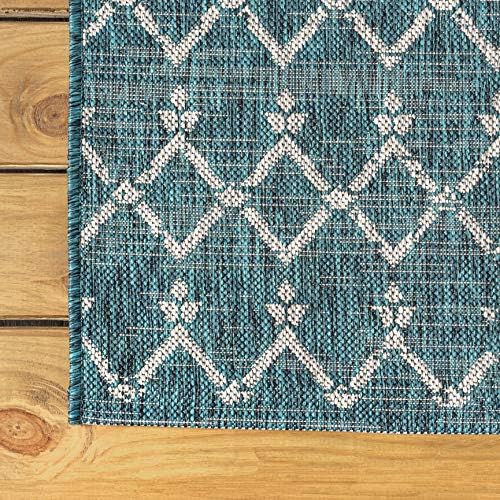 JONATHAN Y Moroccan Geometric Indoor Outdoor Round Area Rug 3 Ft Teal/Gray - Image 6