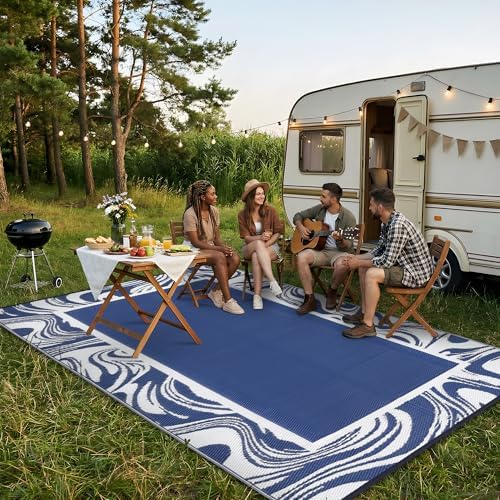 Garvee Outdoor Rug 5x8 Modern Bordered Camping Rug Foldable Plastic Straw Rugs - Image 2